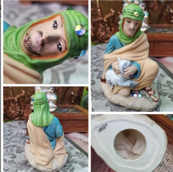 Vintage Holland Mold 1960s Swarovski Jeweled Nativity Set 9pc Handmade - Picture 12 of 15